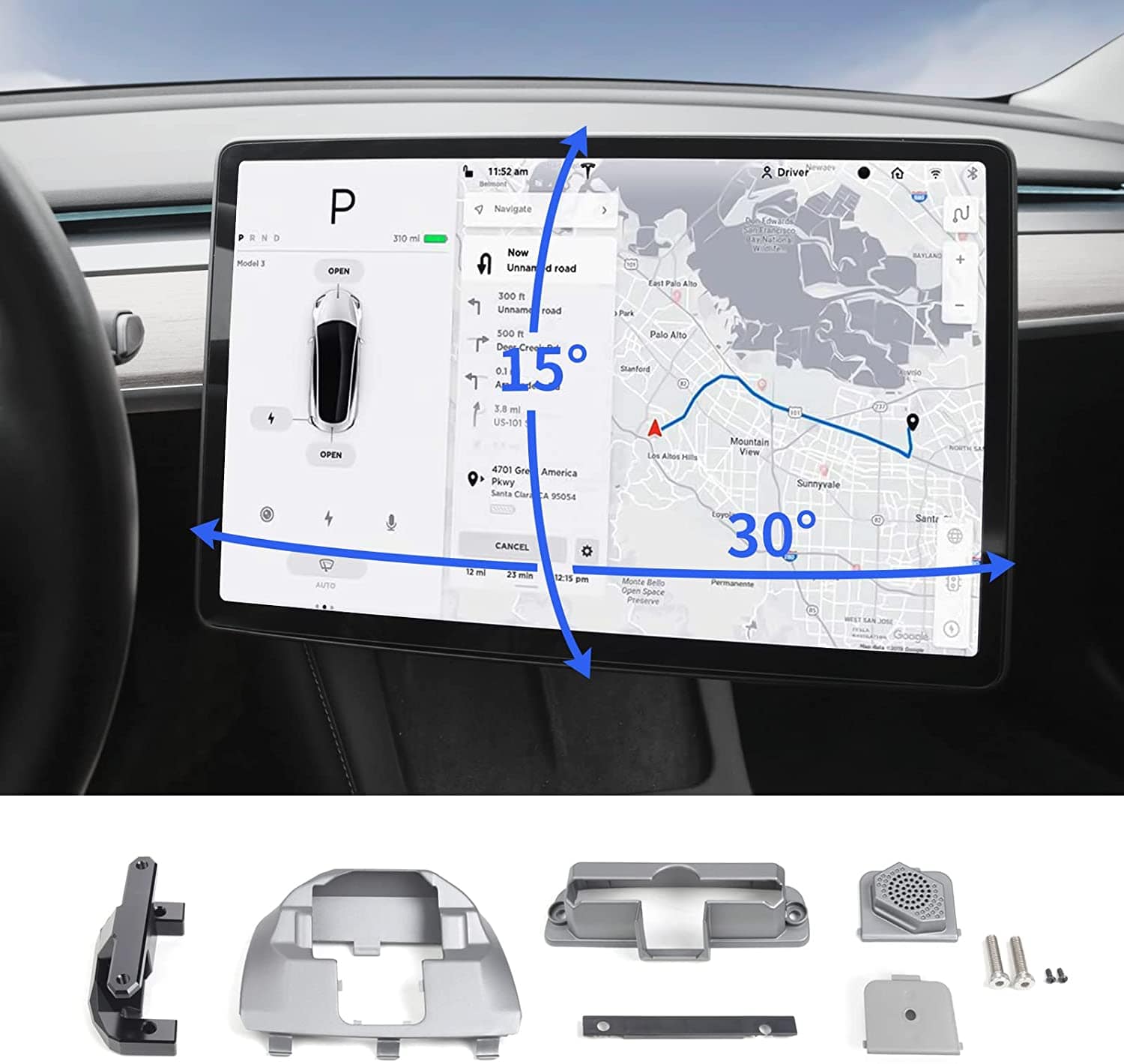 Screen Swivel Rotating Mount Kit (Fits RHD & LHD) for Tesla Model Y / Model 3 Highland